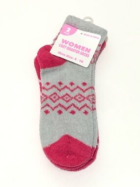 Gray and Pink Cozy Quarter Socks - 2 Pack
